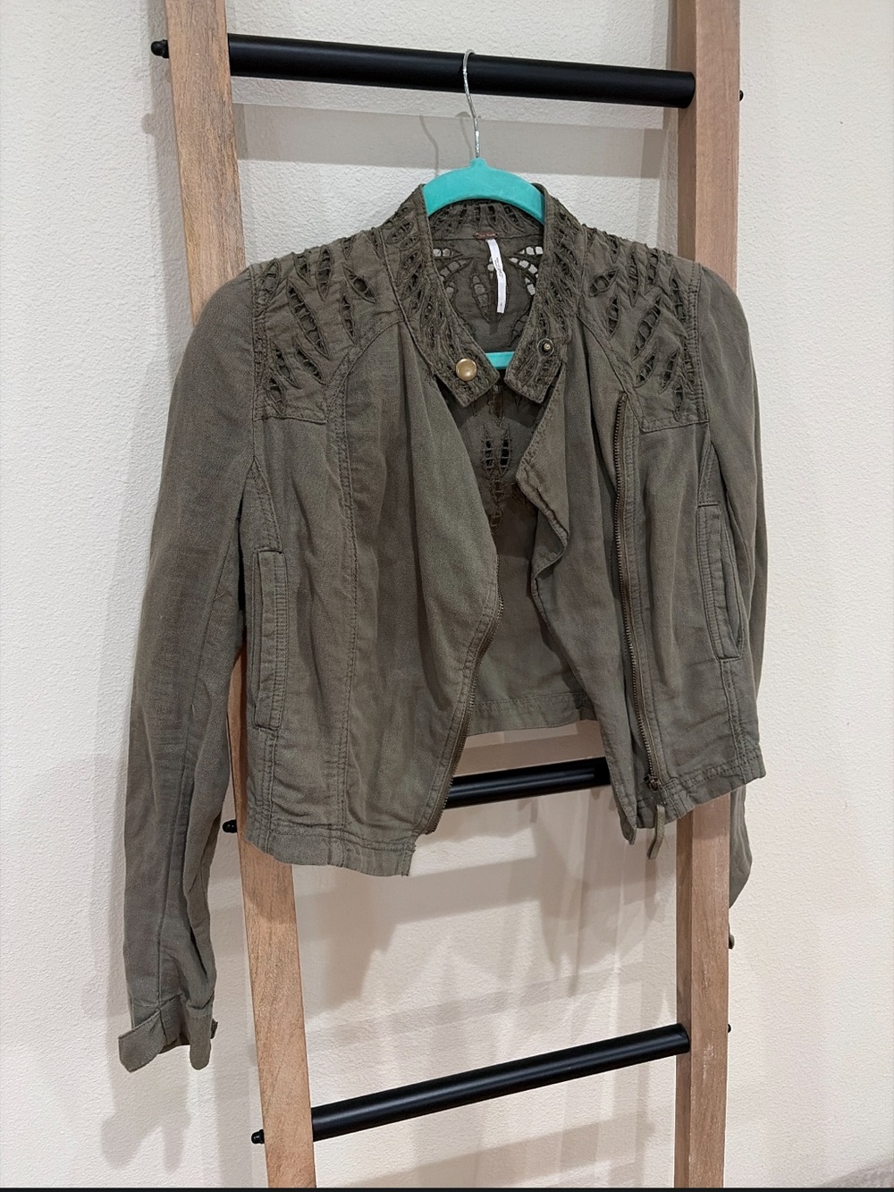 Free People Olive Crochet-Detail Utility Jacket